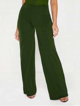 Solid Color Wide-Leg Full-length Pants